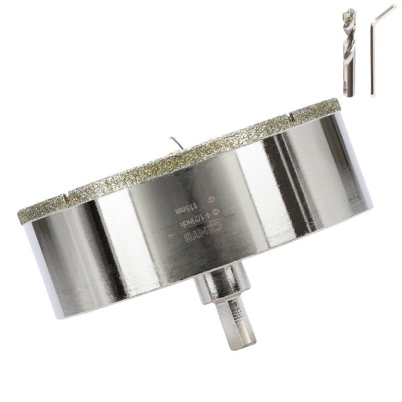 cenyb 4-1/2inch | 115mm Diamond Hole Saw with Center Drill bit and Diamond-Coated Center Drill bit for Ceramic Glass Marble Fiberglass Granite and Porcelain Tiles by - Image 1